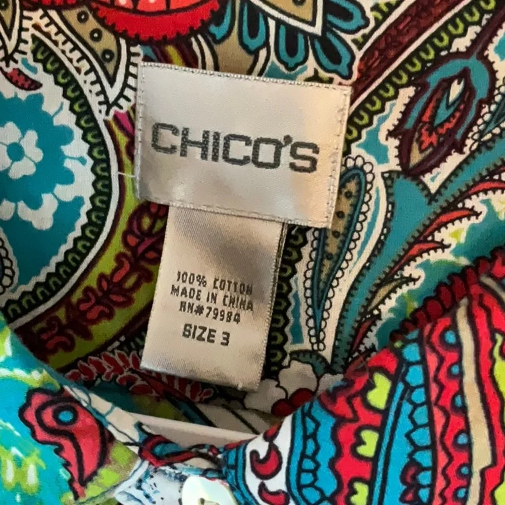 Chico’s Colorful Paisley Button-Up Shirt- size 3 - Picture 2 of 5